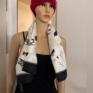 Ann Taylor Ultimate Fashion White Black Border Shoe Print Silk Sq Scarf NWOT